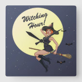 Halloween Witch Wall Clock Vierkante Klok (Voorkant)