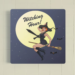 Halloween Witch Wall Clock Vierkante Klok
