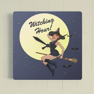 Halloween Witch Wall Clock Vierkante Klok