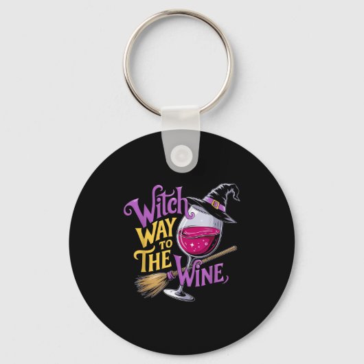 Halloween Witch Way To The Wine Funny Witch Wine L Sleutelhanger (Voorkant)