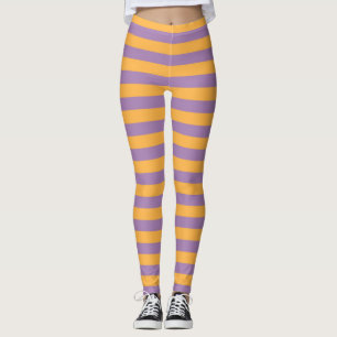 Halloween Witch Whimsical Oranje Paars Striped Leggings