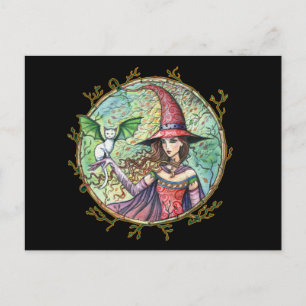 Halloween Witch White Cat Briefkaart