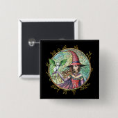 Halloween Witch White Cat Pin Button (Voorkant /achterkant)