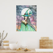 Halloween Witch Winged Cat Poster (Keuken)