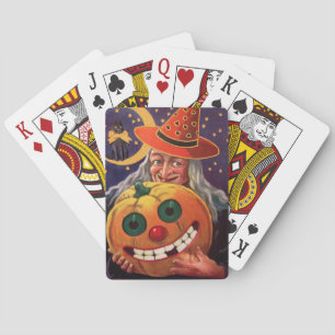 Halloween Witch with Funny Pumpkin Speelkaarten