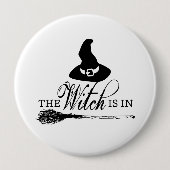 Halloween Witch Zwart-wit Button Pin Badge (Voorkant)