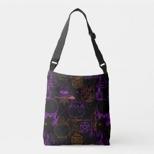 Halloween Witchcraft Patroon Neon 01 Zwart BG Crossbody Tas
