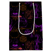Halloween Witchcraft Patroon Neon 01 Zwart BG Medium Cadeauzakje (Achterkant)
