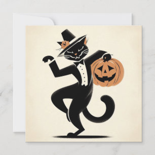 Halloween Witchy Black en Pumpkin Cat Flat Kaart