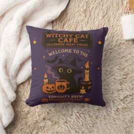 Halloween Witchy Cat Café Kussen – Spooky Schattig