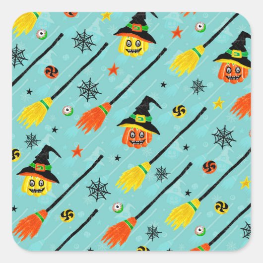 Halloween Witchy Naadloos Thema Vierkante Sticker (Voorkant)