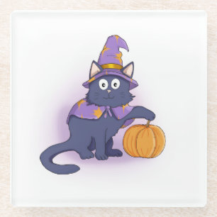 Halloween Wizard Cat met pompoen Glazen Onderzetter