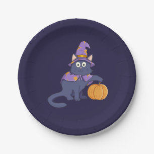 Halloween Wizard Cat met pompoen Papieren Bordje