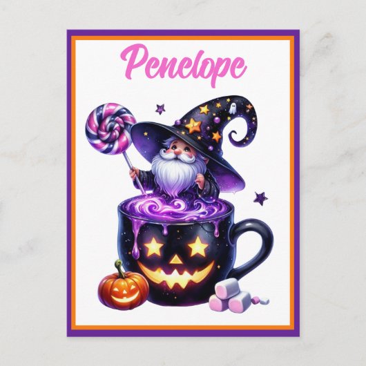 Halloween Wizard in Pumpkin Mok Lollipop Magic Briefkaart (Voorkant)