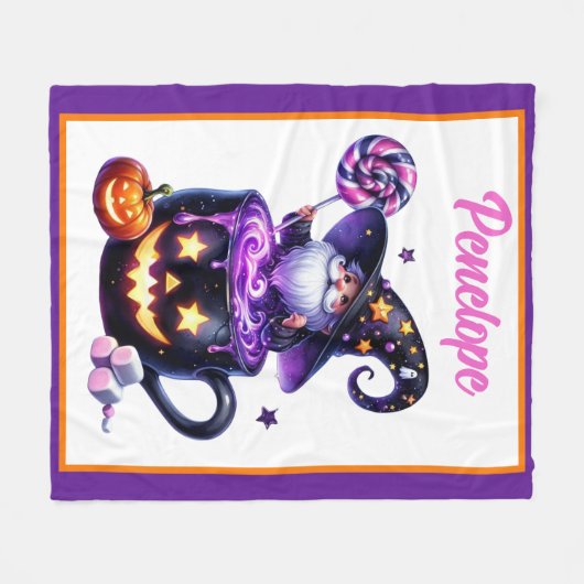 Halloween Wizard in Pumpkin Mok Lollipop Magic Fleece Deken (Voorkant (Horizontaal))
