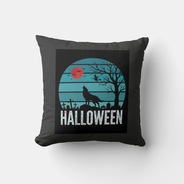 Halloween Wolf Kerkhof Maan Vector Kussen (Voorkant)