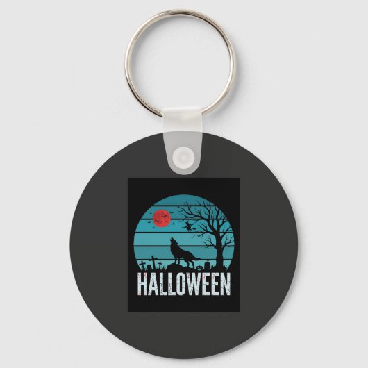 Halloween Wolf Kerkhof Maan Vector Sleutelhanger (Voorkant)