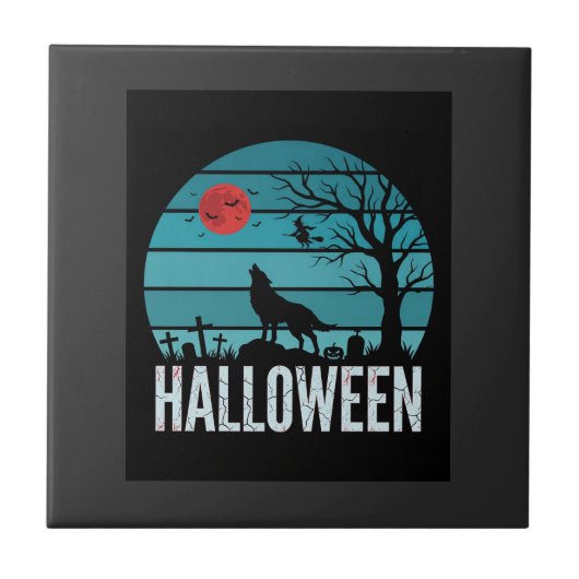 Halloween Wolf Kerkhof Maan Vector Tegeltje (Voorkant)