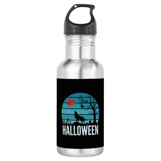 Halloween Wolf Kerkhof Maan Vector Waterfles (Voorkant)