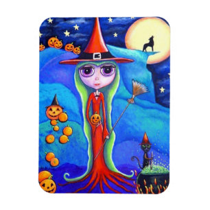 Halloween Wolf Witch Black Cat Cauldron Pumpkins Magneet
