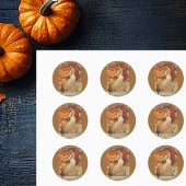Halloween Woman en Jack o' Lantern Ronde Sticker