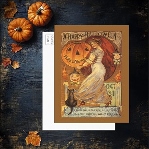  Halloween Woman Pumpkin Black Cat Briefkaart