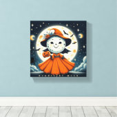 Halloween Wonderlijke Maan Canvas Afdruk (Insitu (Houten vloer))