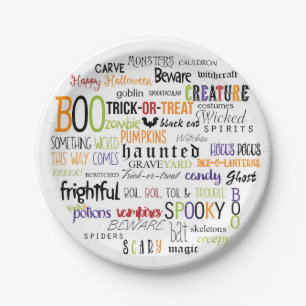 Halloween Woorden Typografie Fun Party Borden Papieren Bordje