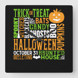 Halloween Word Jumble Colorful Cute Spider Pumpkin Vierkante Klok