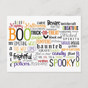 Halloween Words Fun Typography Briefkaart Kaart