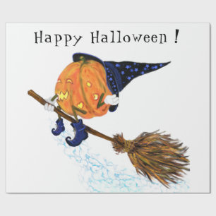 Halloween Wrapping Paper Witch Pumpkin Flying Cadeaupapier