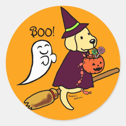 Halloween Yellow Labour Cartoon 1 Ronde Sticker (Voorkant)