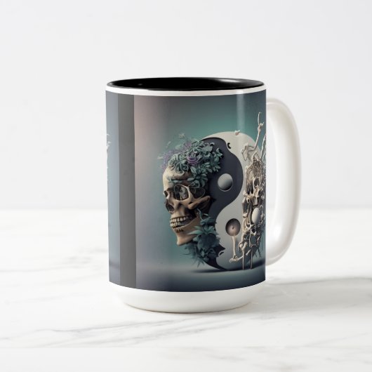 Halloween Yin-Yang Skelet Fusion Tweekleurige Koffiemok (Voorkant rechts)