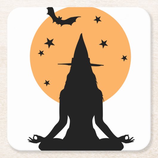 Halloween yoga Witch Vierkante Kartonnen Onderzetter (Voorkant)