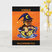 Halloween Yorkie Poo Kaart (Gele Bloem)