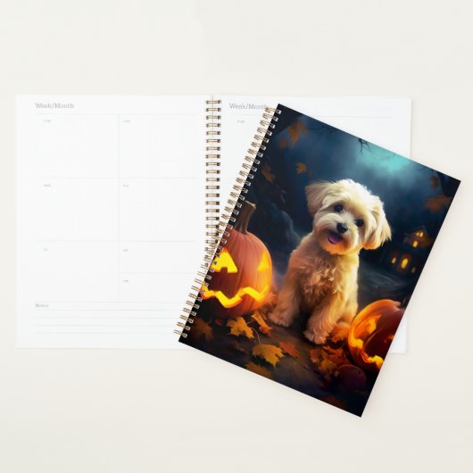 Halloween Yorkipoo avec citrouilles effrayant (Devant avec enveloppe)