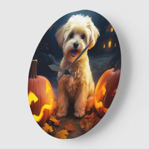 Halloween Yorkipoo met pompoenen eng Grote Klok