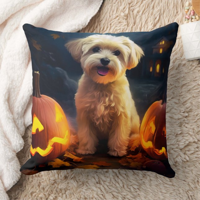 Halloween Yorkipoo met pompoenen eng Kussen (Deken)