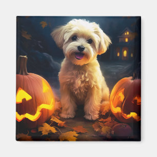 Halloween Yorkipoo met pompoenen eng Magneet