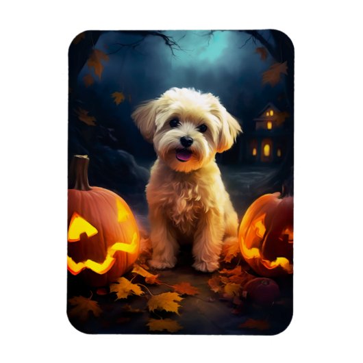 Halloween Yorkipoo met pompoenen eng Magneet (Verticaal)