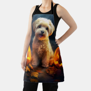 Halloween Yorkipoo met pompoenen eng Schort