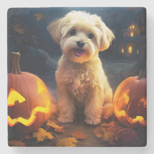Halloween Yorkipoo met pompoenen eng Stenen Onderzetter