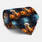 Halloween Yorkipoo met pompoenen eng Stropdas (Opgerold)