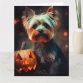 Halloween Yorkshire Terrier met pompoenen eng Kaart (Voorkant)