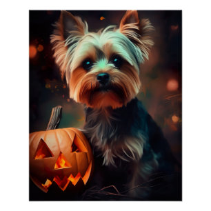 Halloween Yorkshire Terrier met pompoenen eng Perfect Poster