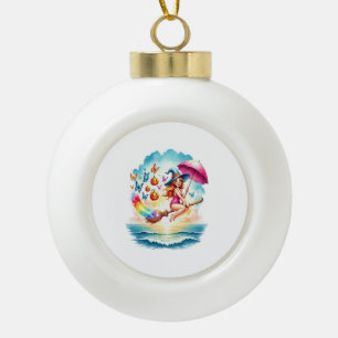 Halloween Zeemeermin Heks op Bezem Keramische Bal Ornament
