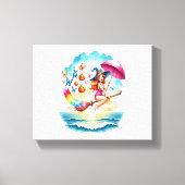 Halloween Zeemeermin Heks op Broom Canvas Afdruk (Voorkant)