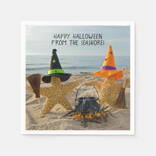 Halloween zeester met bezems en pot servet (Voorkant)