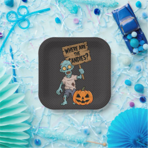 Halloween Zombie Cartoon en grappig Papieren Bordje