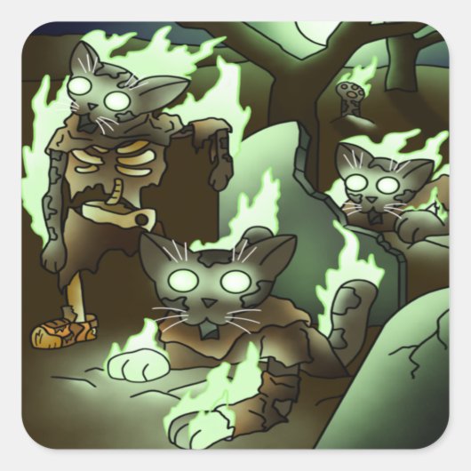 Halloween Zombie Cats Vierkante Sticker (Voorkant)